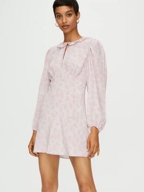 EUC ARITZIA x WILFRED - 100% Silk Trudy Pink Scallop Fan Mini Dress, 6